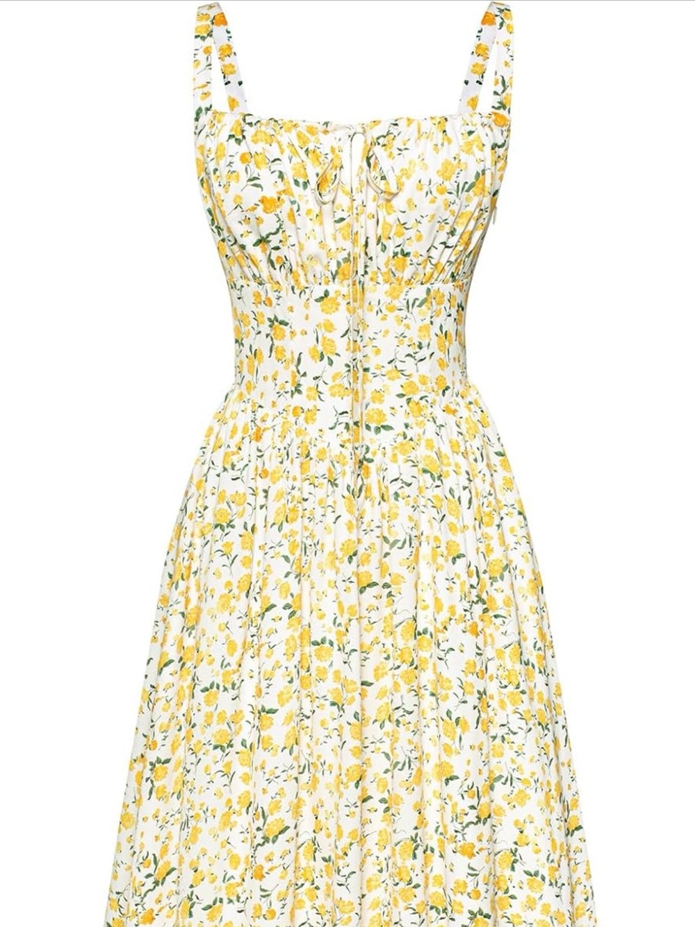 Yellow Floral Midi Dress - Women's Summer Dress